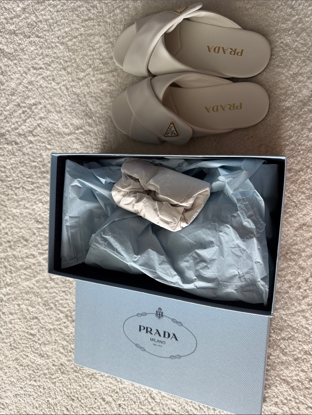BNIB PRADA - White Napa Leather Criss Cross Slides 6.5 - Picture 4 of 5